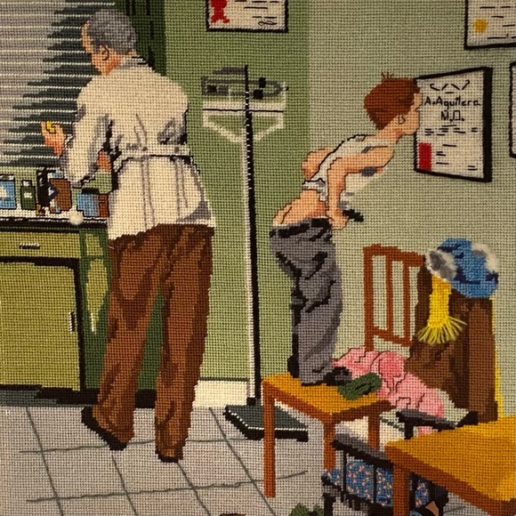 Vintage Norman Rockwell Needlepoint Large Wall Art Doctor Office 70s 18”x20” - Picture 4 of 11